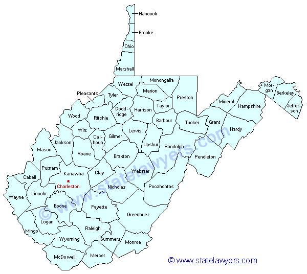 West Virginia County Outline Map.